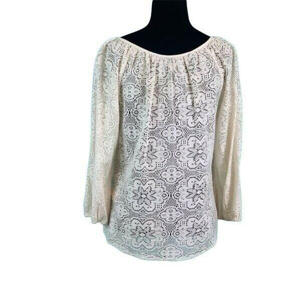 Lucky Brand Ivory Victorian Button Boho Tunic Blouse size XS - Picture 2 of 9